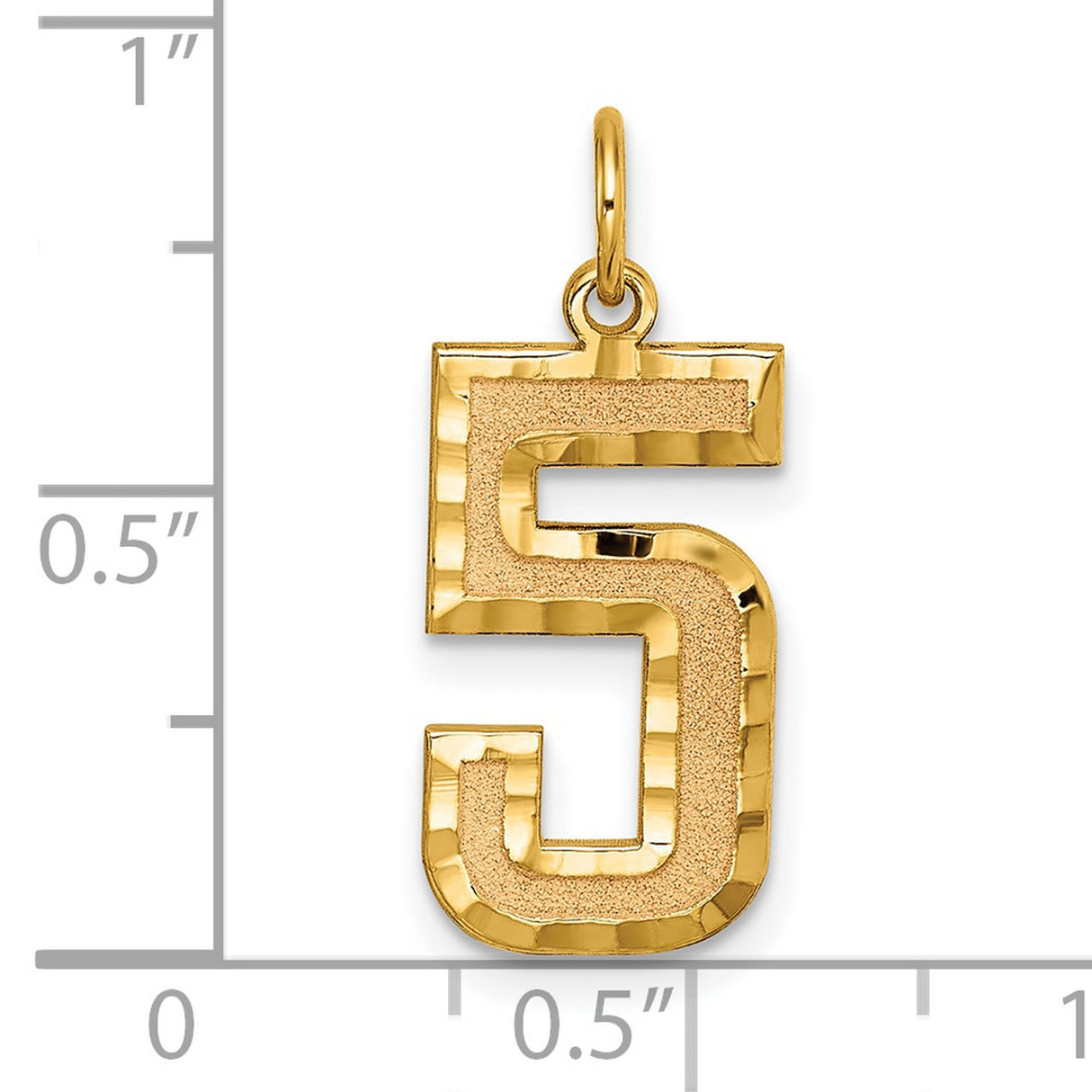 10k Yellow Gold Number 5 Pendant with Textured and Polished Finish, Unisex Numerology Charm