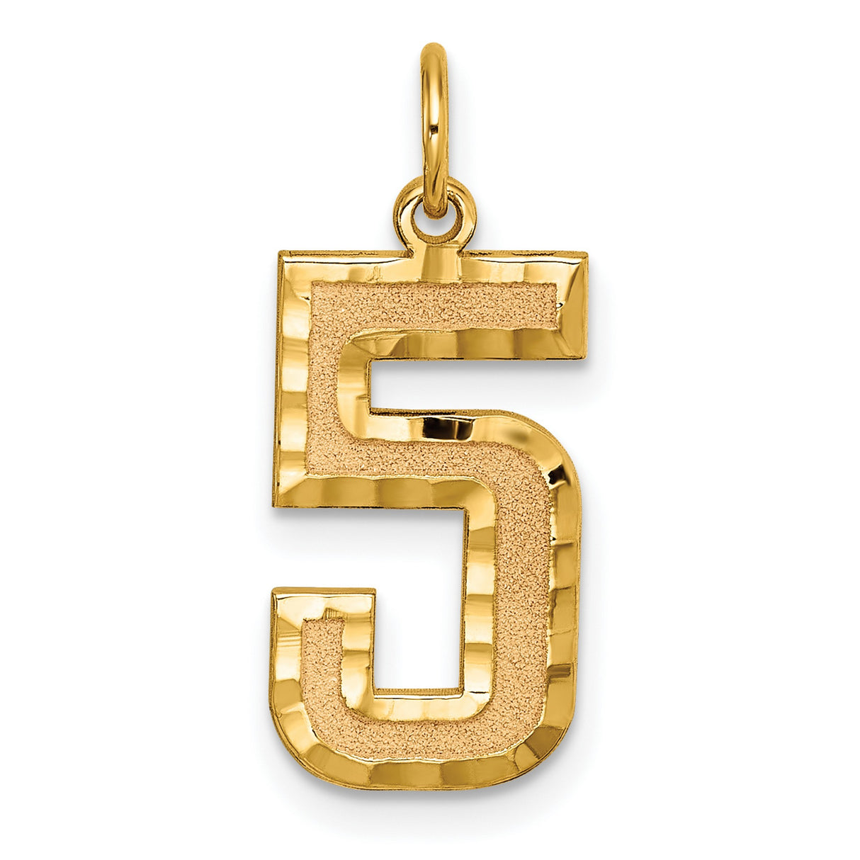 10k Yellow Gold Number 5 Pendant with Textured and Polished Finish, Unisex Numerology Charm