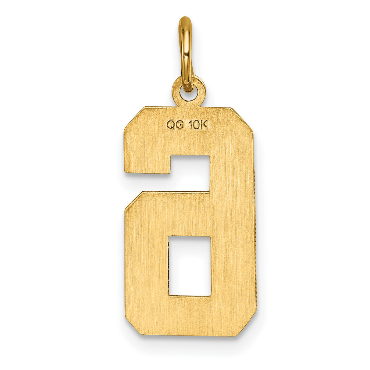 10k Yellow Gold Number 6 Pendant with Textured Interior and Polished Edges, Unisex Sports Charm