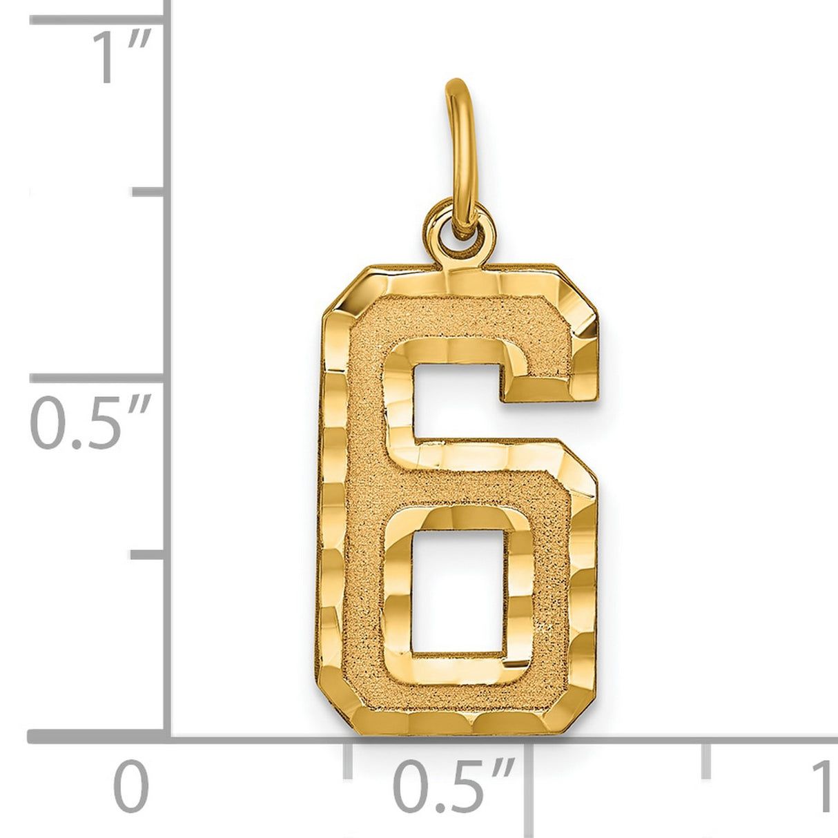 10k Yellow Gold Number 6 Pendant with Textured Interior and Polished Edges, Unisex Sports Charm
