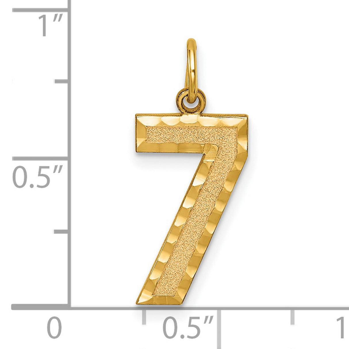 10k Yellow Gold Number 7 Pendant Charm with Textured Finish and Polished Edges