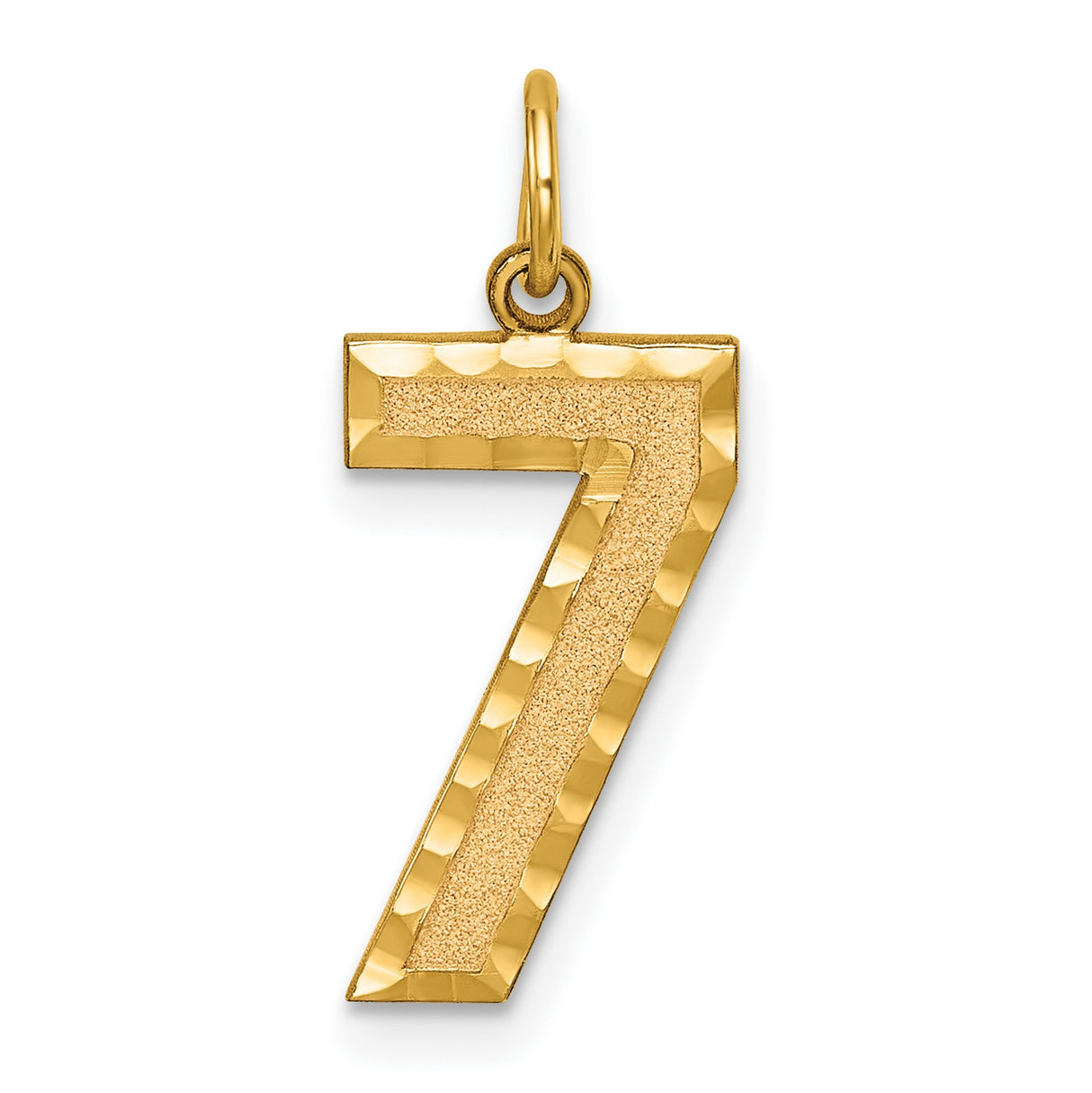 10k Yellow Gold Number 7 Pendant Charm with Textured Finish and Polished Edges