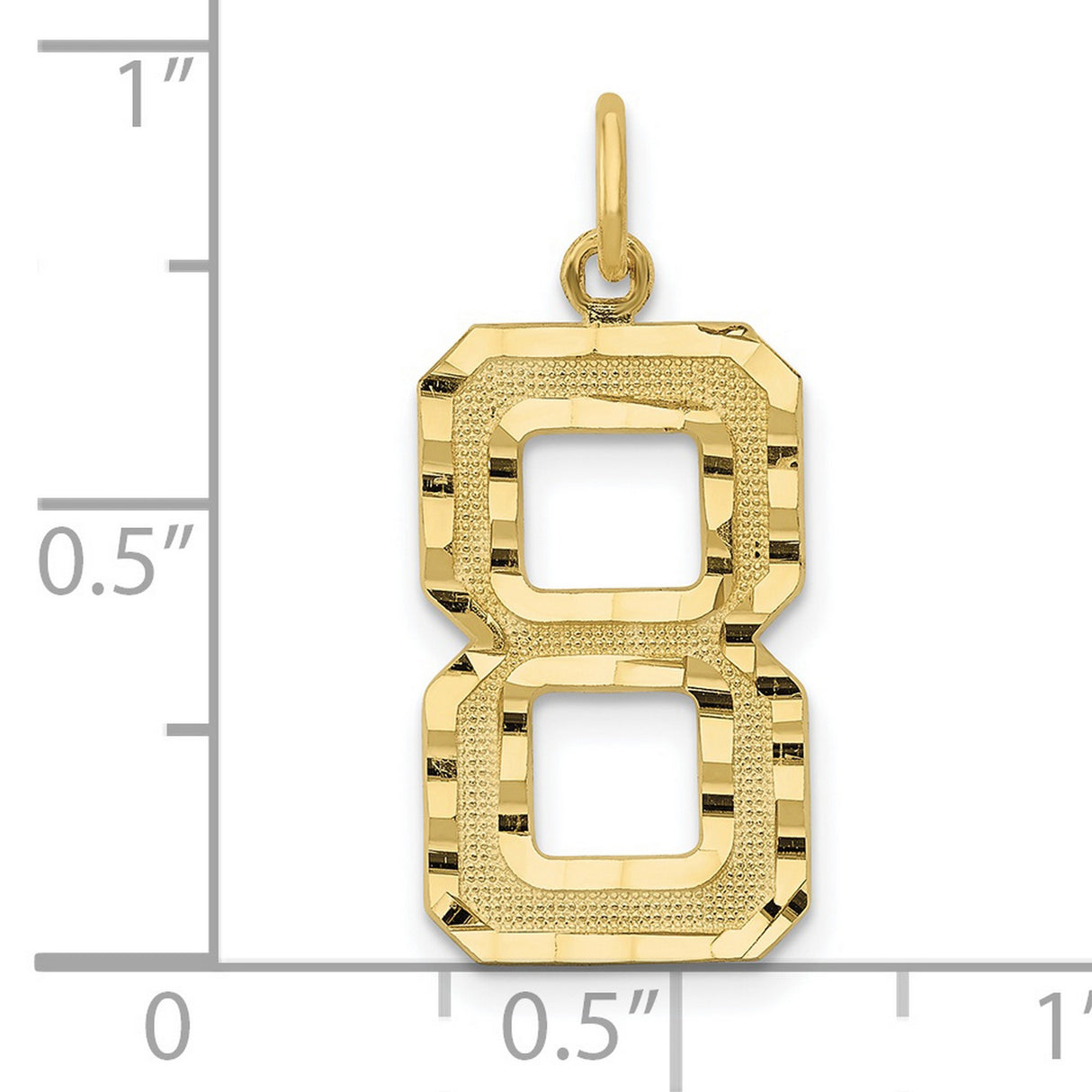 10k Yellow Gold Number 8 Pendant Charm with Textured and Polished Finish