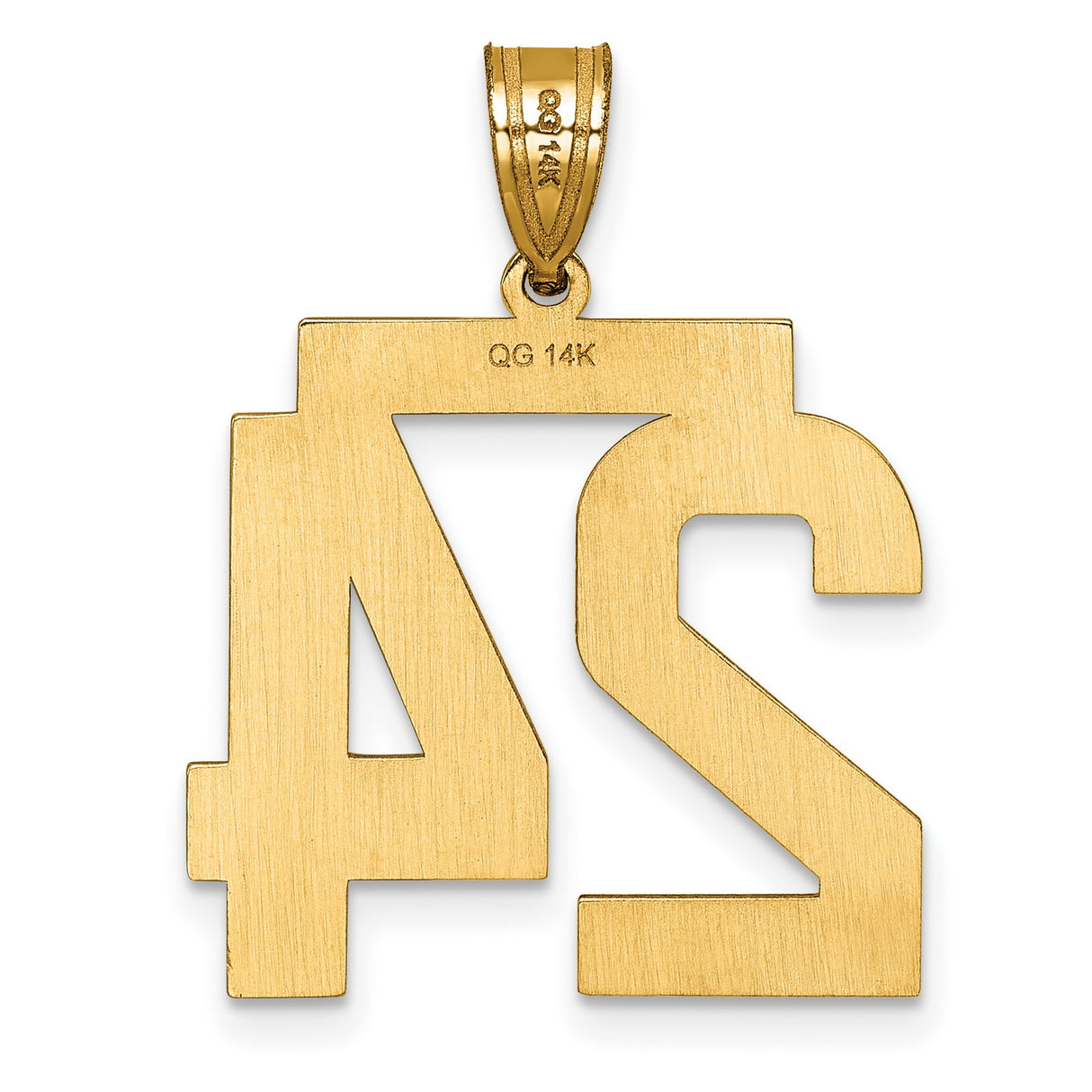 10k Yellow Gold Pendant, Number 24 Sports Charm with Textured Finish and Polished Edges, Unisex