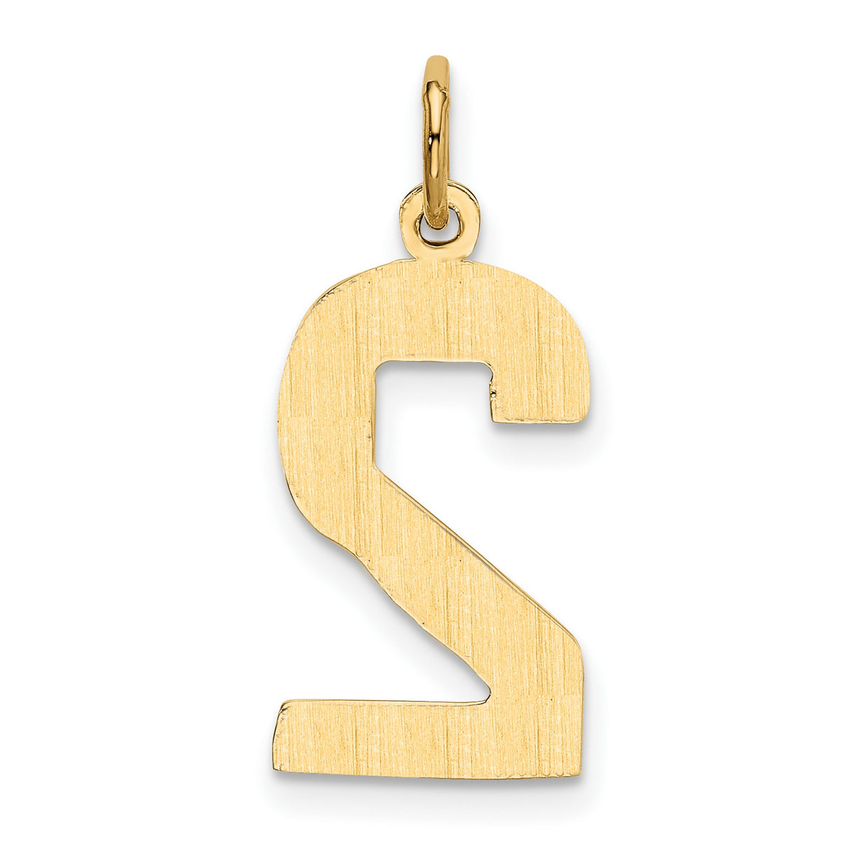 10k Yellow Gold Number 2 Pendant Charm, Polished Block Style, Unisex Modern Design