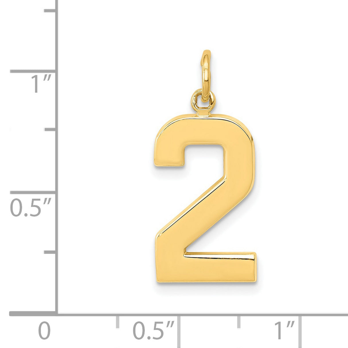 10k Yellow Gold Number 2 Pendant Charm, Polished Block Style, Unisex Modern Design