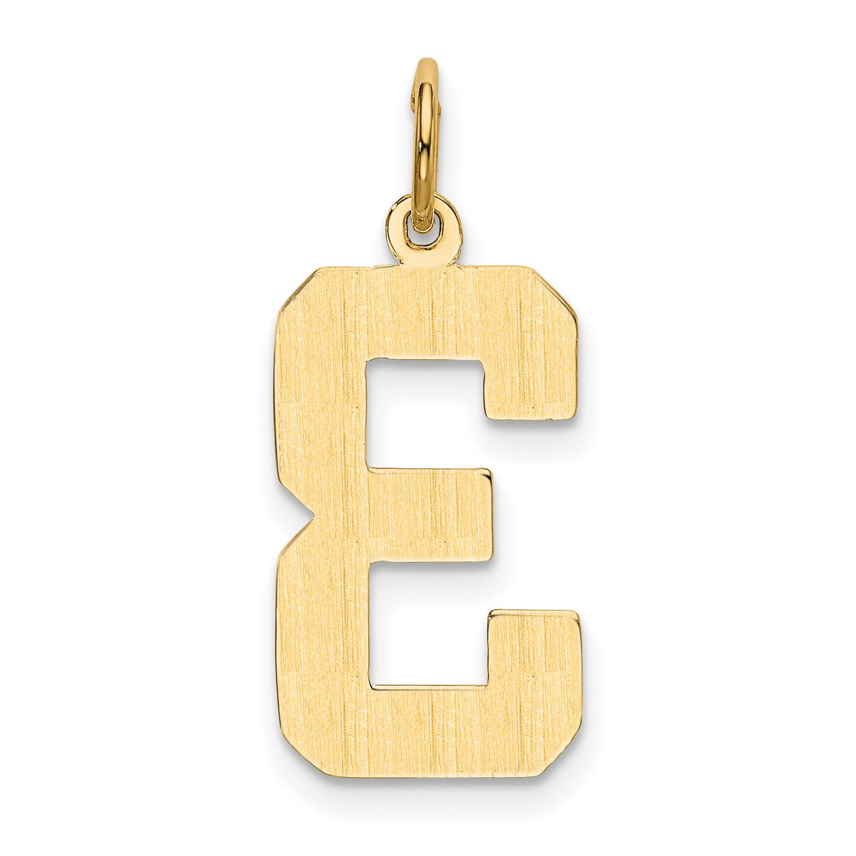 10k Yellow Gold Number 3 Pendant, Bold Block Style Numeric Charm for Men and Women