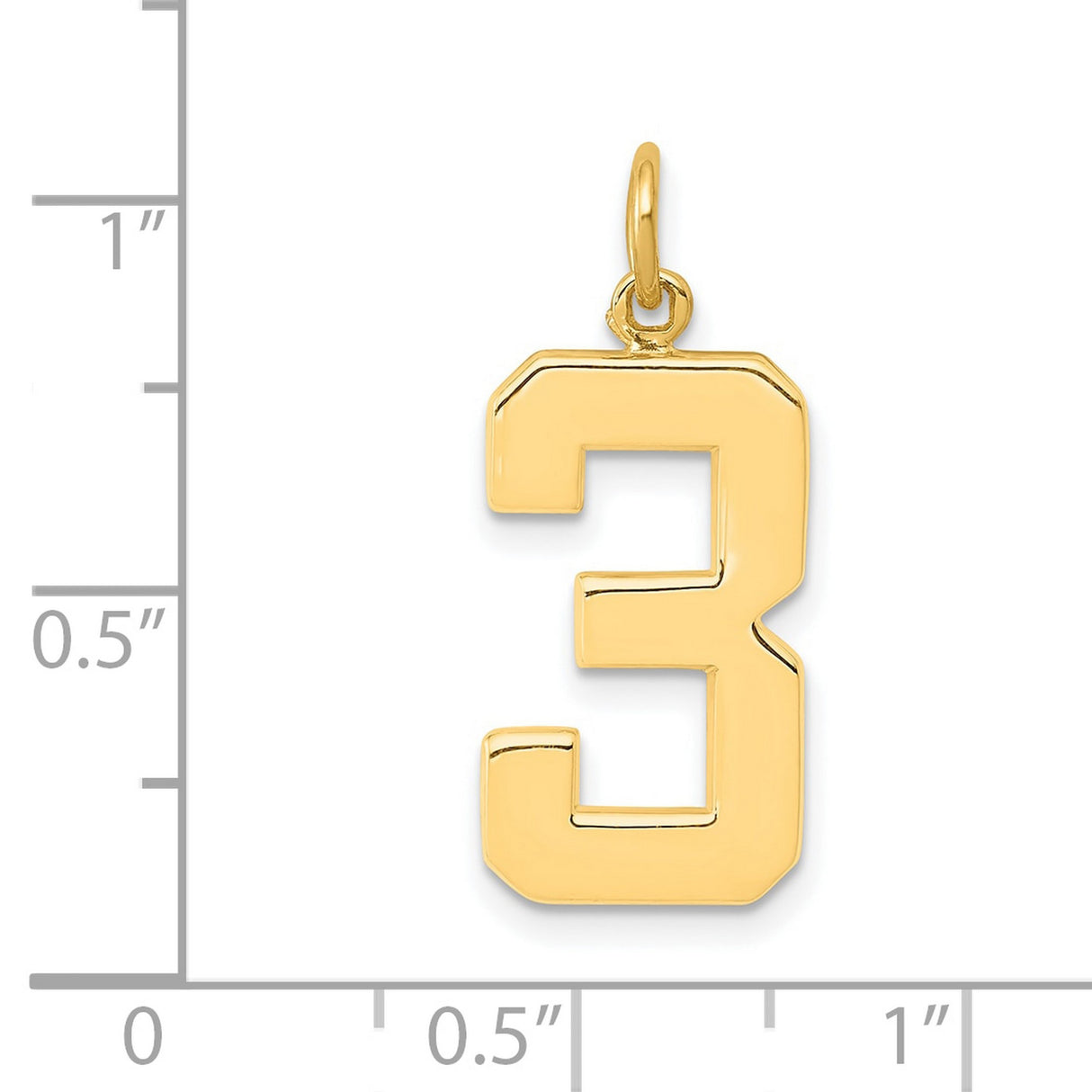 10k Yellow Gold Number 3 Pendant, Bold Block Style Numeric Charm for Men and Women