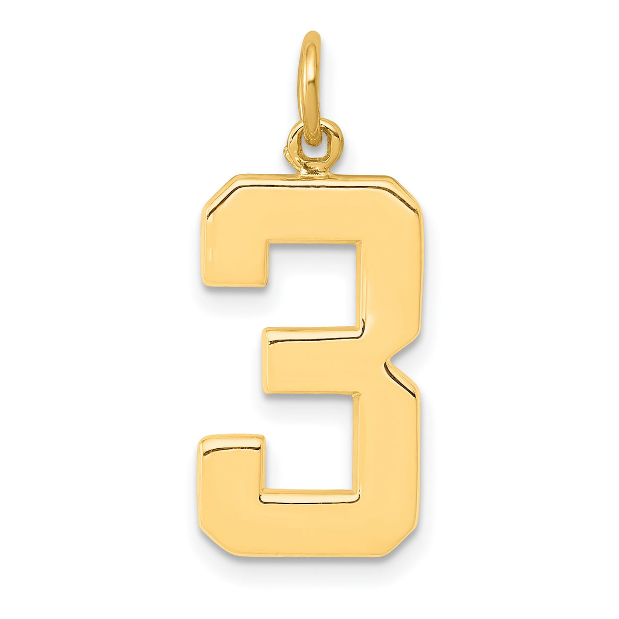10k Yellow Gold Number 3 Pendant, Bold Block Style Numeric Charm for Men and Women