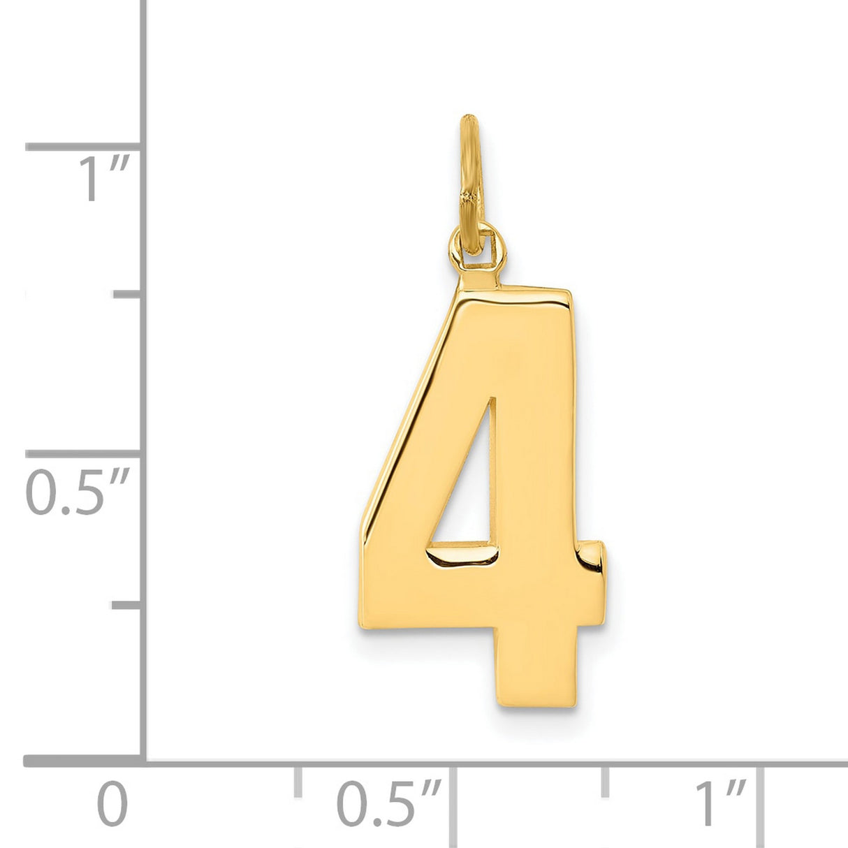 10k Yellow Gold Number 4 Pendant, Solid Gold Numeric Charm for Men or Women
