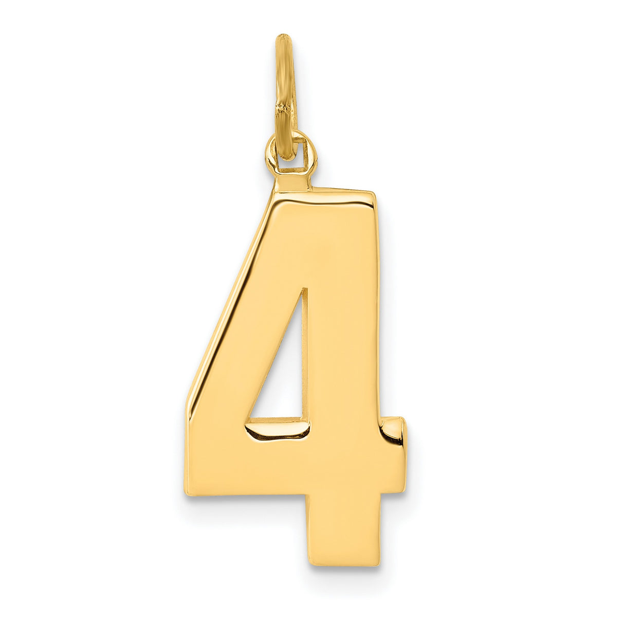 10k Yellow Gold Number 4 Pendant, Solid Gold Numeric Charm for Men or Women