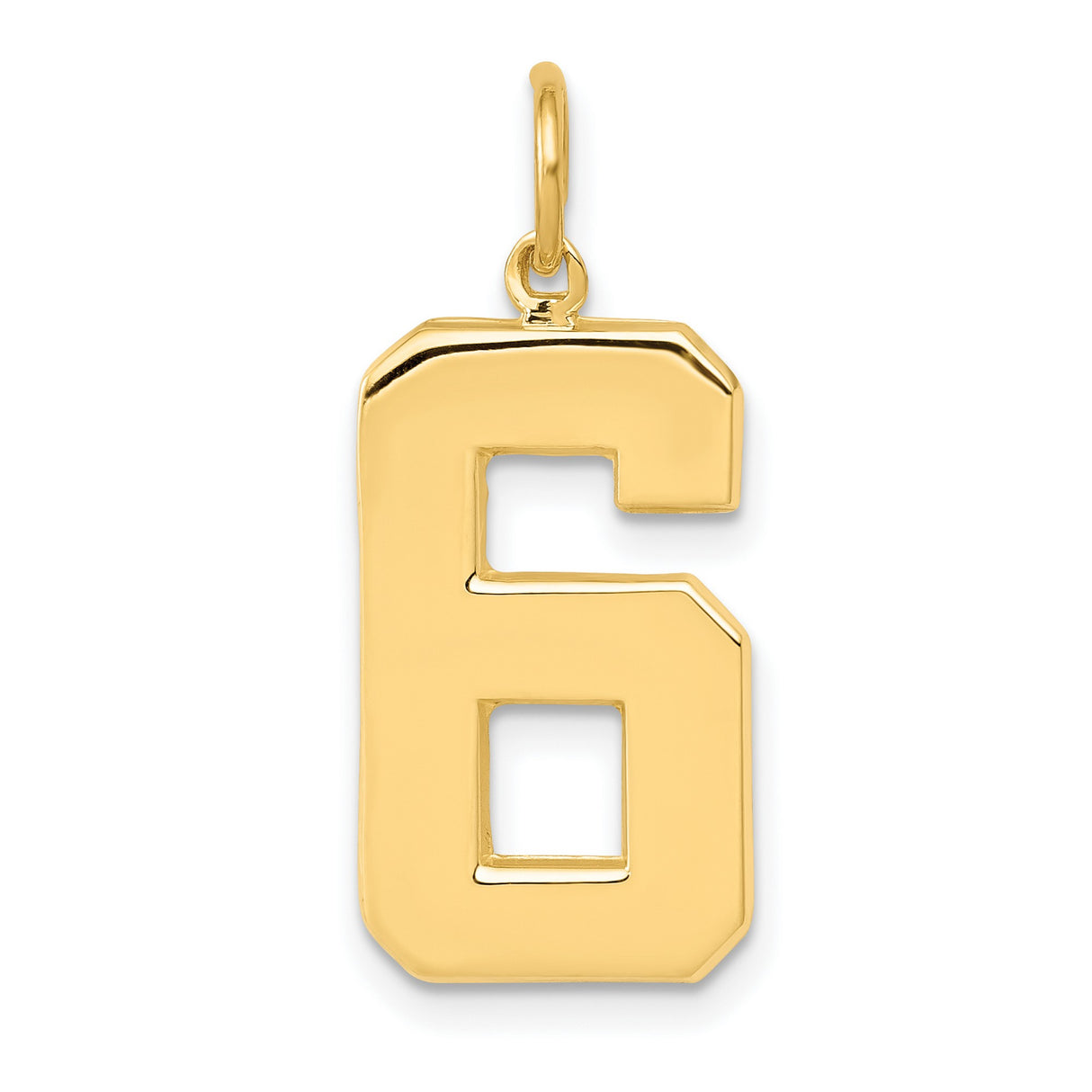 10k Yellow Gold Number 6 Pendant Charm, Polished Finish, Unisex Sports or Lucky Number Style