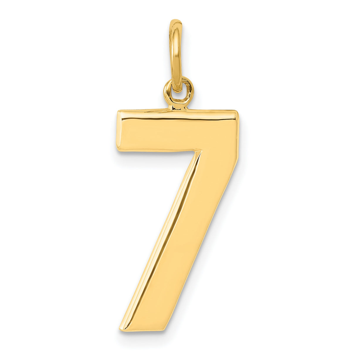 10k Yellow Gold Number Seven Pendant, Polished Minimalist Charm, Unisex Lucky Seven Design