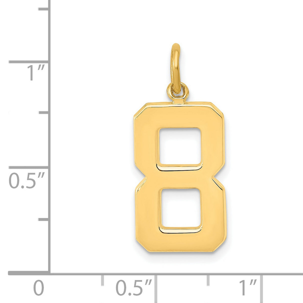 10k Yellow Gold Number 8 Pendant Charm, Polished Block Design, Symbol of Strength and Luck