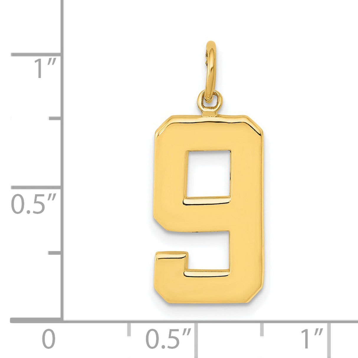 10k Yellow Gold Number 9 Pendant, Bold Polished Numeric Charm, Unisex Sports Jewelry