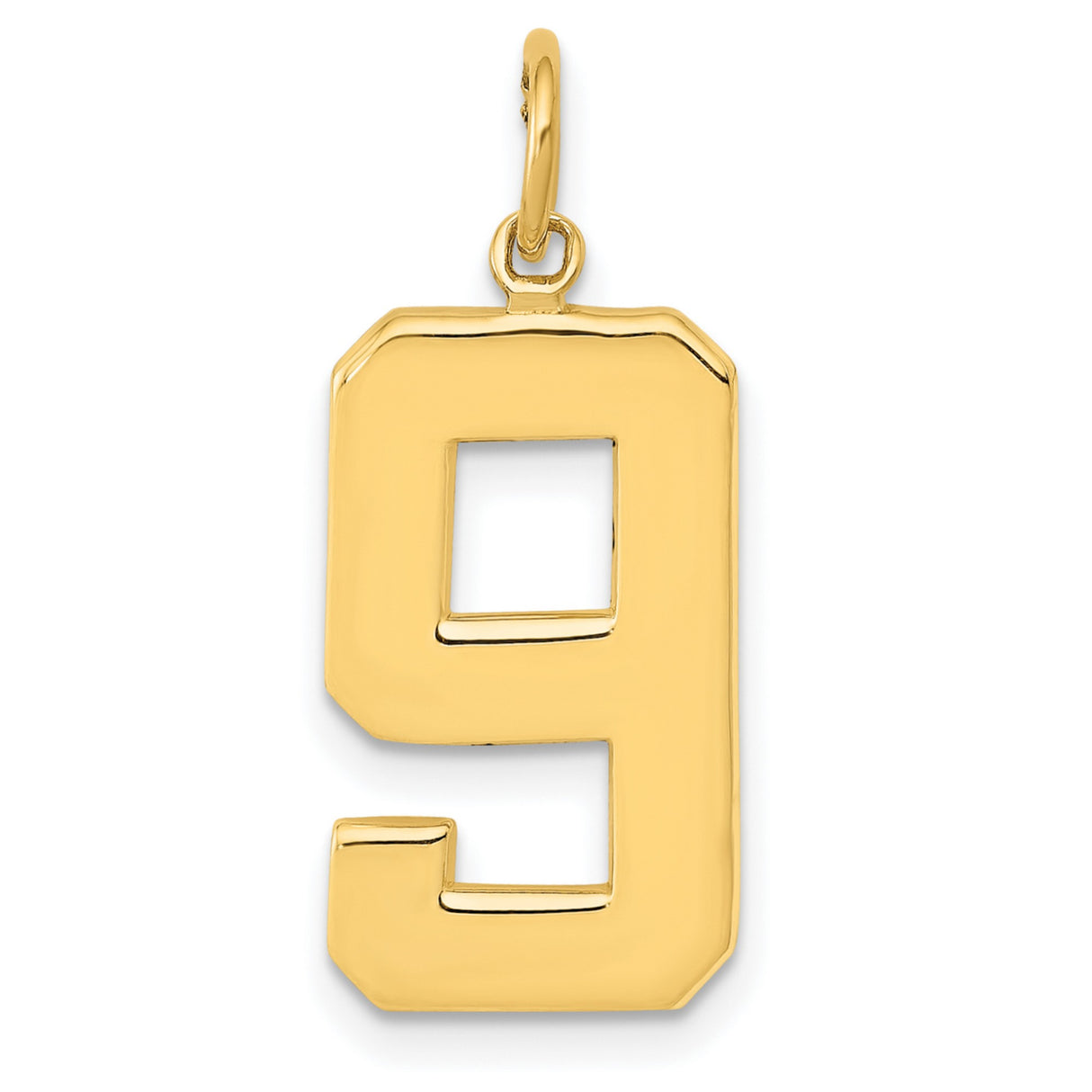 10k Yellow Gold Number 9 Pendant, Bold Polished Numeric Charm, Unisex Sports Jewelry