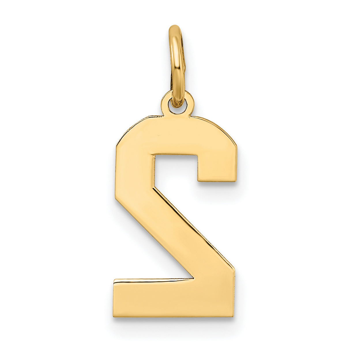10k Yellow Gold Number 2 Pendant Charm with Textured Design and Polished Outline