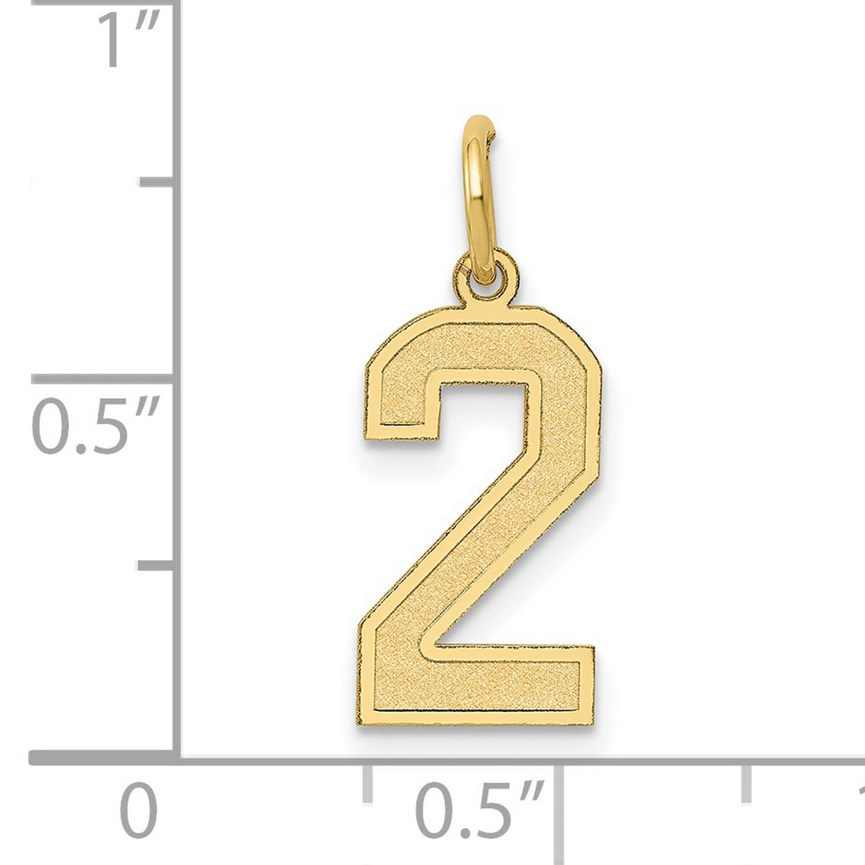 10k Yellow Gold Number 2 Pendant Charm with Textured Design and Polished Outline