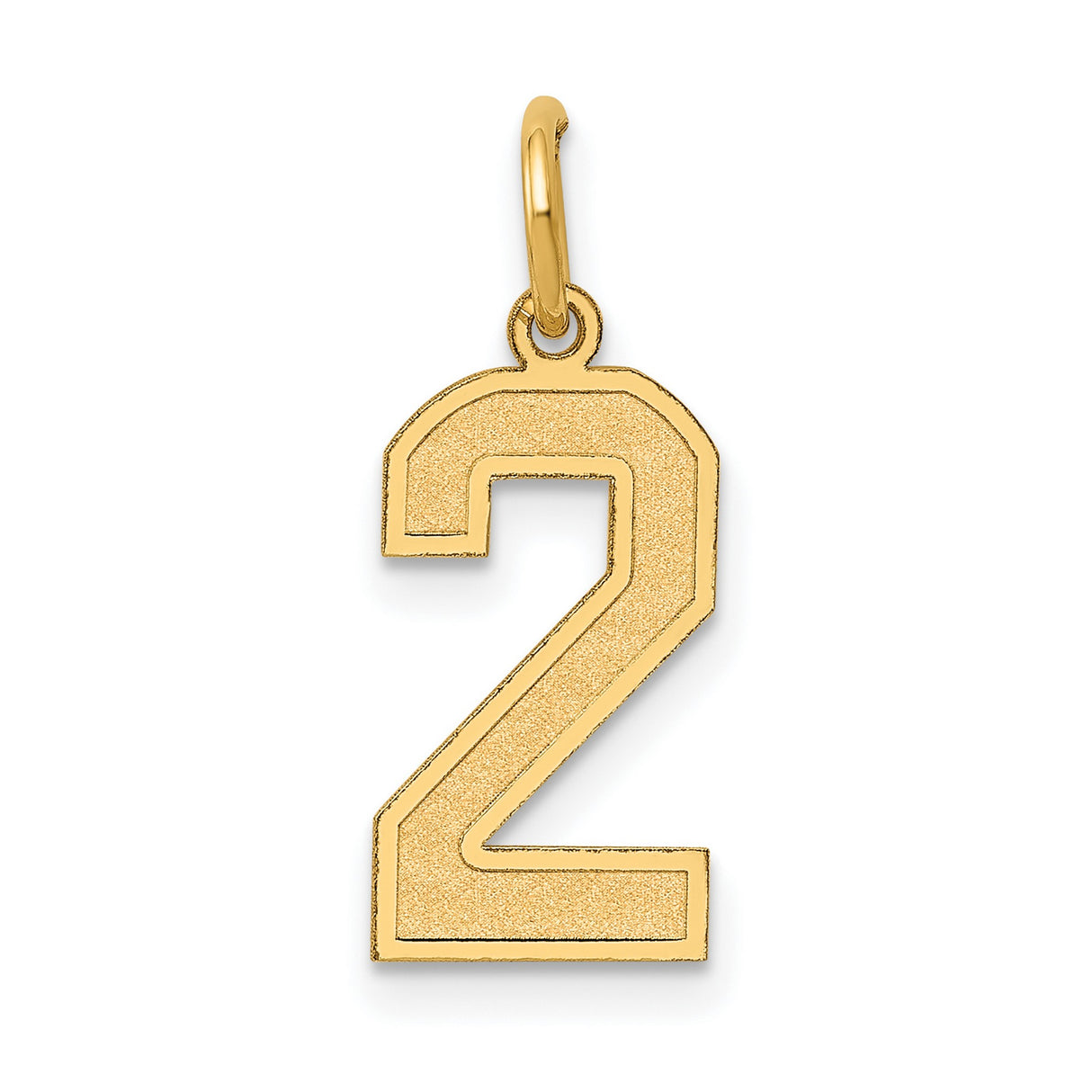 10k Yellow Gold Number 2 Pendant Charm with Textured Design and Polished Outline