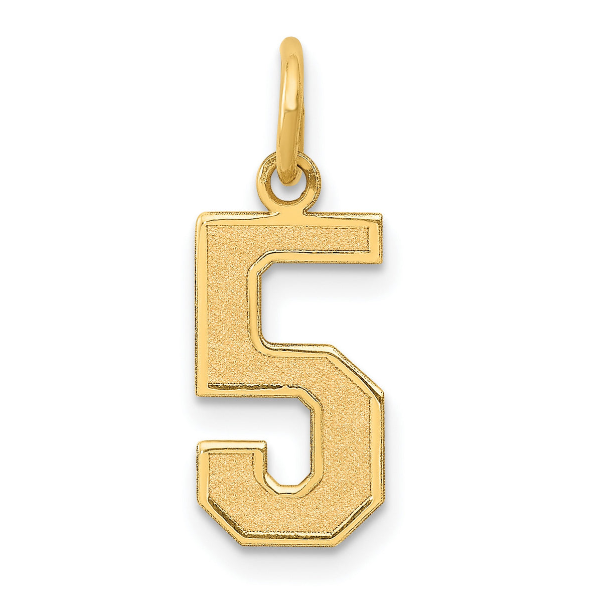 10k Yellow Gold Number 5 Pendant Charm, Bold Block Numeral Design, Unisex Jewelry