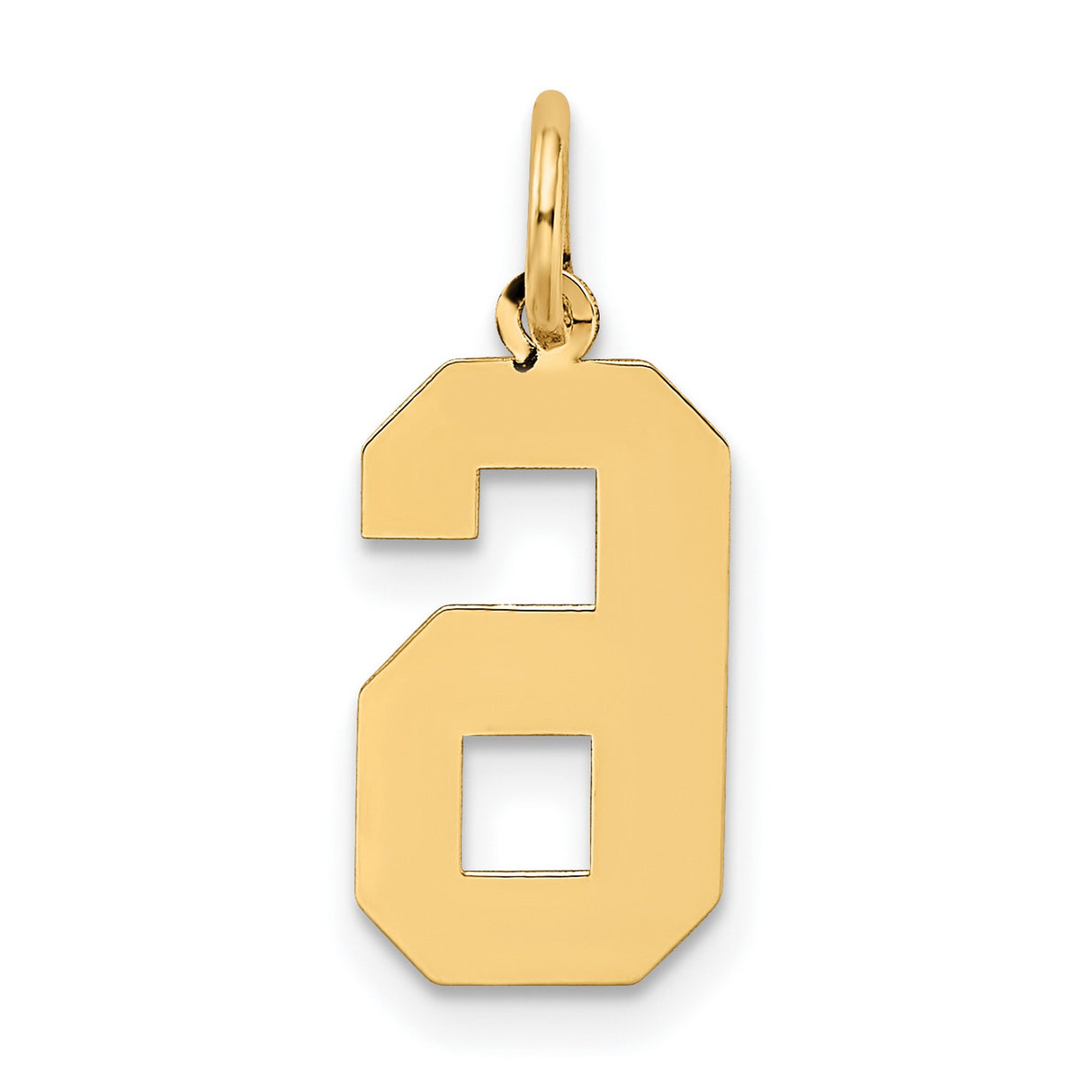 10k Yellow Gold Number 6 Pendant Charm, Block Style with Polished and Textured Finish