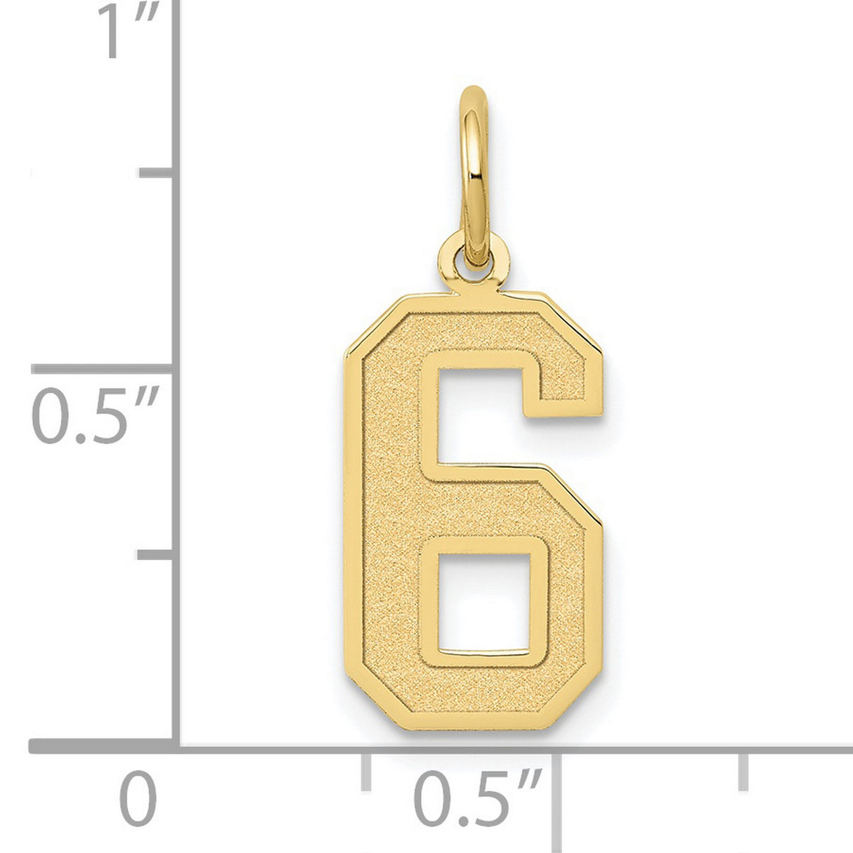 10k Yellow Gold Number 6 Pendant Charm, Block Style with Polished and Textured Finish