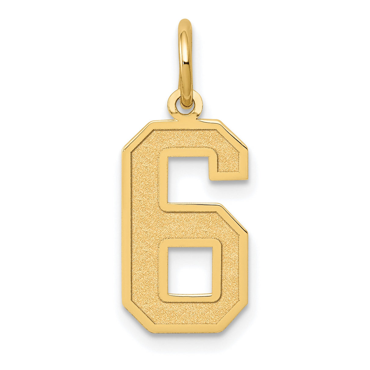 10k Yellow Gold Number 6 Pendant Charm, Block Style with Polished and Textured Finish