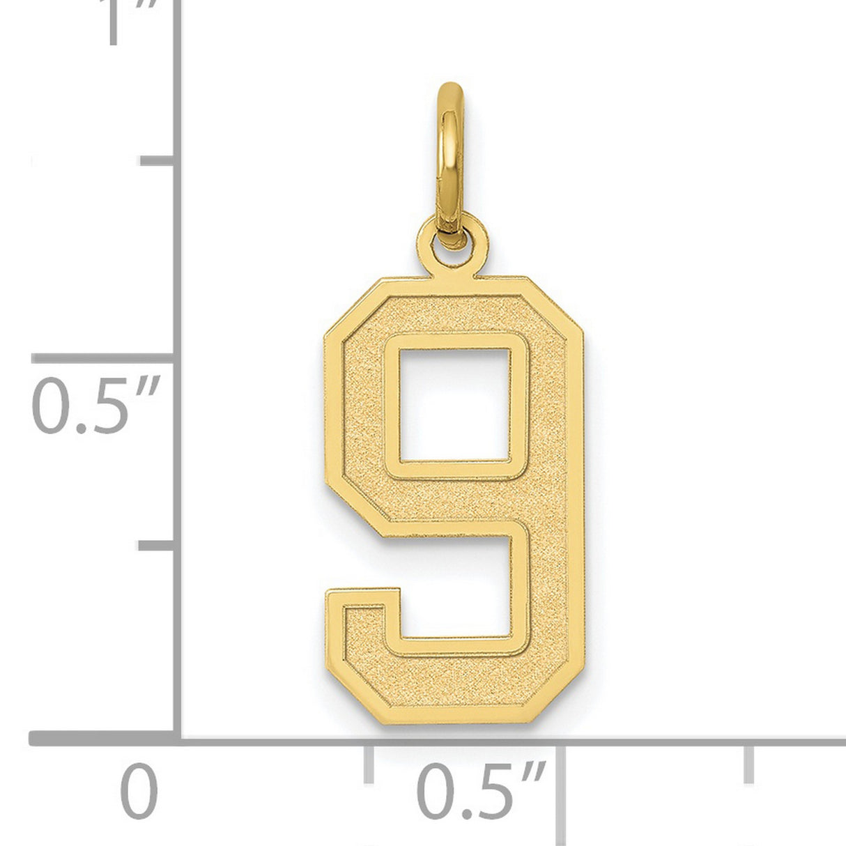 10k Yellow Gold Number 9 Pendant, Textured Block Style Numerology Charm, Unisex Jewelry