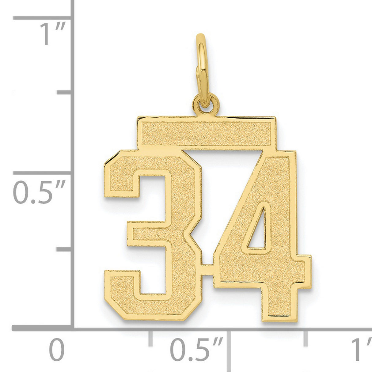 Medium Satin Number 34 Charm Pendant in Real 10k Yellow Gold