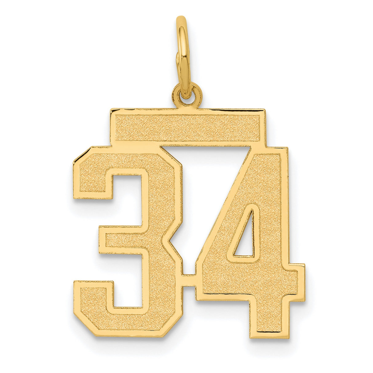 Medium Satin Number 34 Charm Pendant in Real 10k Yellow Gold