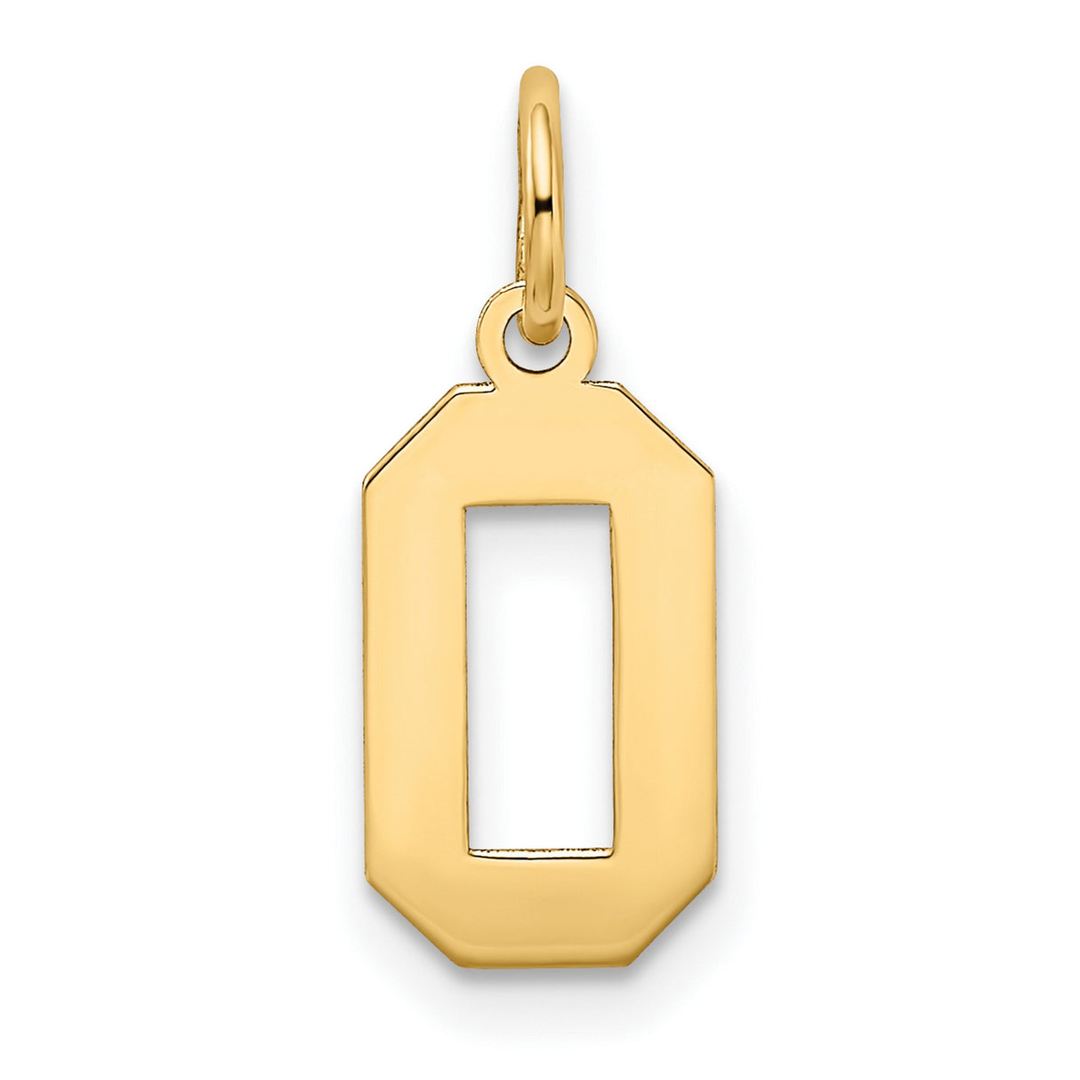 10k Yellow Gold Number 0 Pendant Charm, Block Style Open Design, Unisex Jewelry