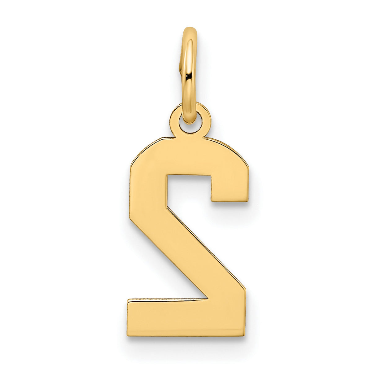 10k Yellow Gold Number 2 Pendant Charm, Bold Block Style with Textured Finish