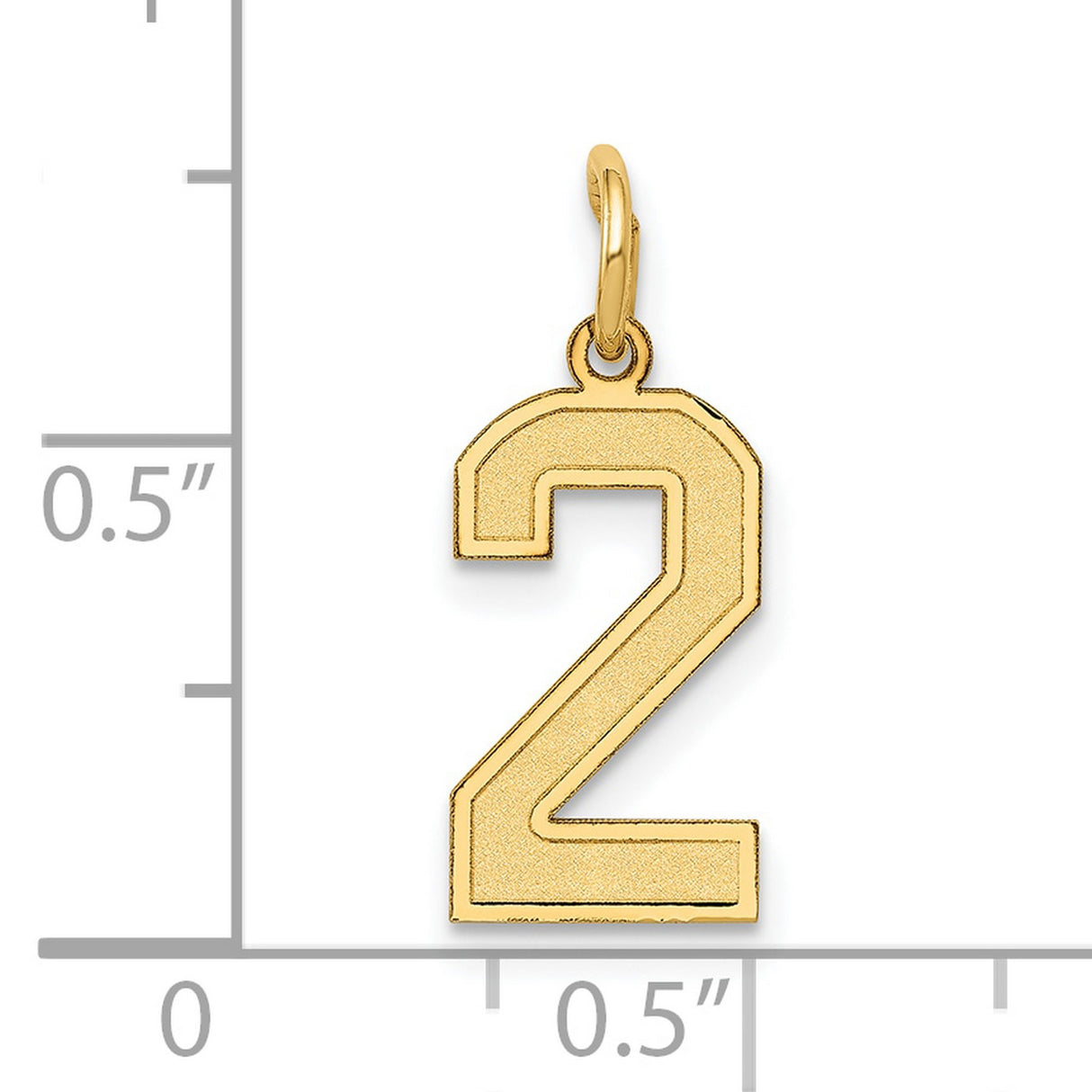 10k Yellow Gold Number 2 Pendant Charm, Bold Block Style with Textured Finish