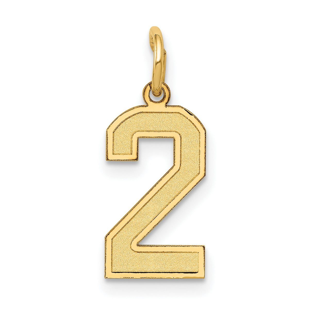 10k Yellow Gold Number 2 Pendant Charm, Bold Block Style with Textured Finish
