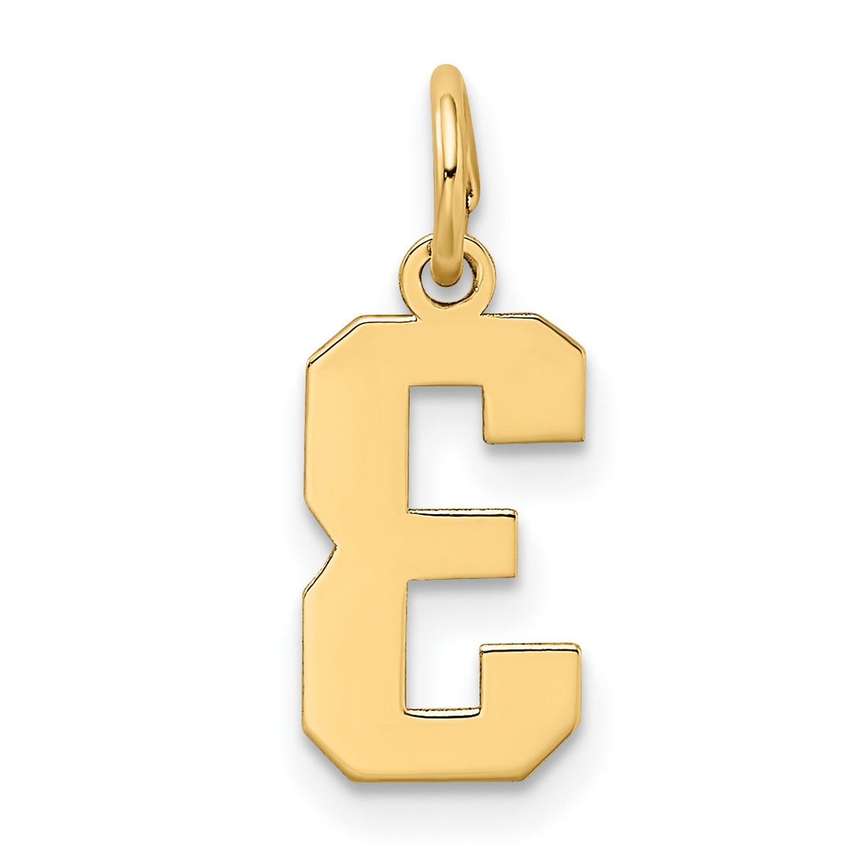 10k Yellow Gold Number 3 Pendant Charm with Textured Center and Polished Edges