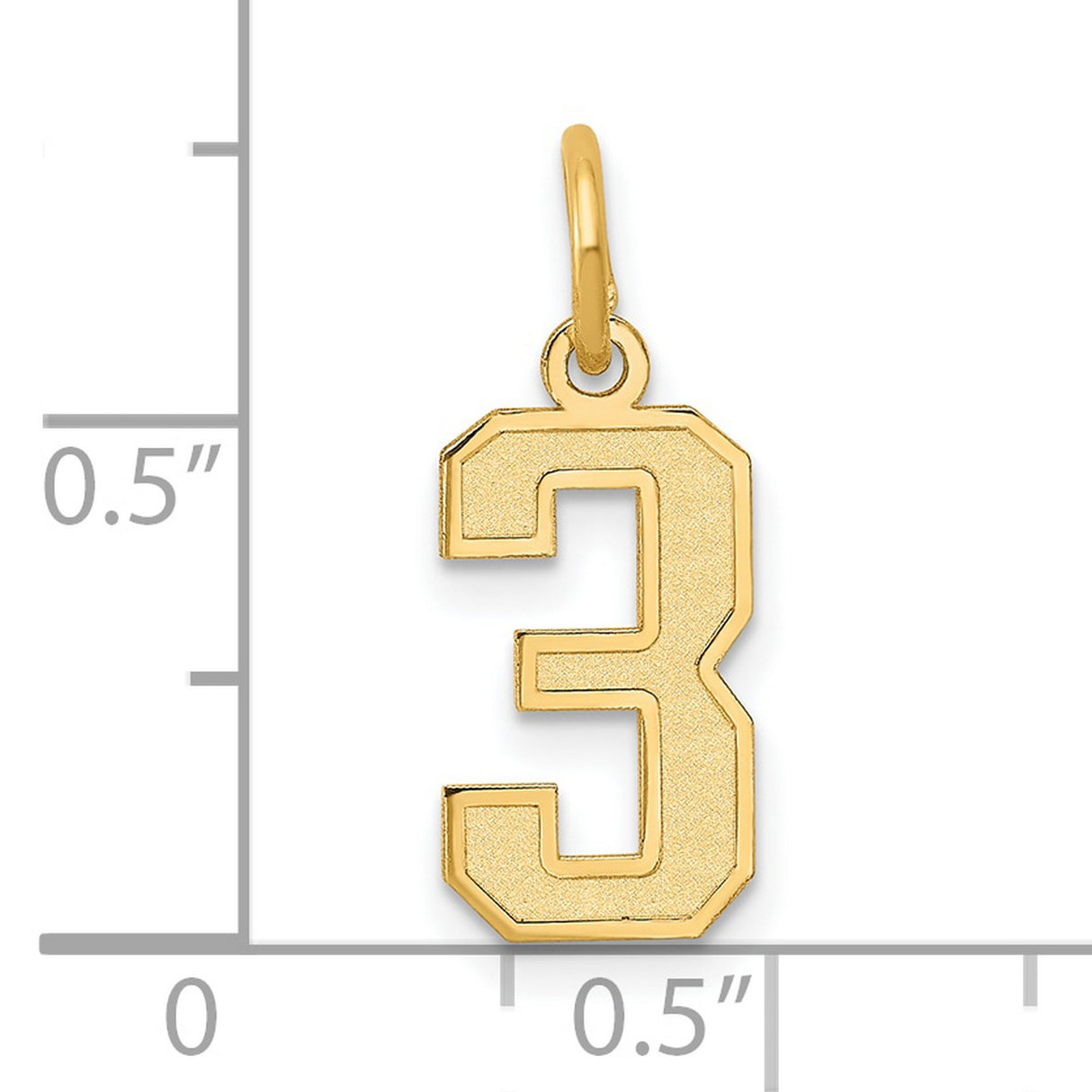 10k Yellow Gold Number 3 Pendant Charm with Textured Center and Polished Edges