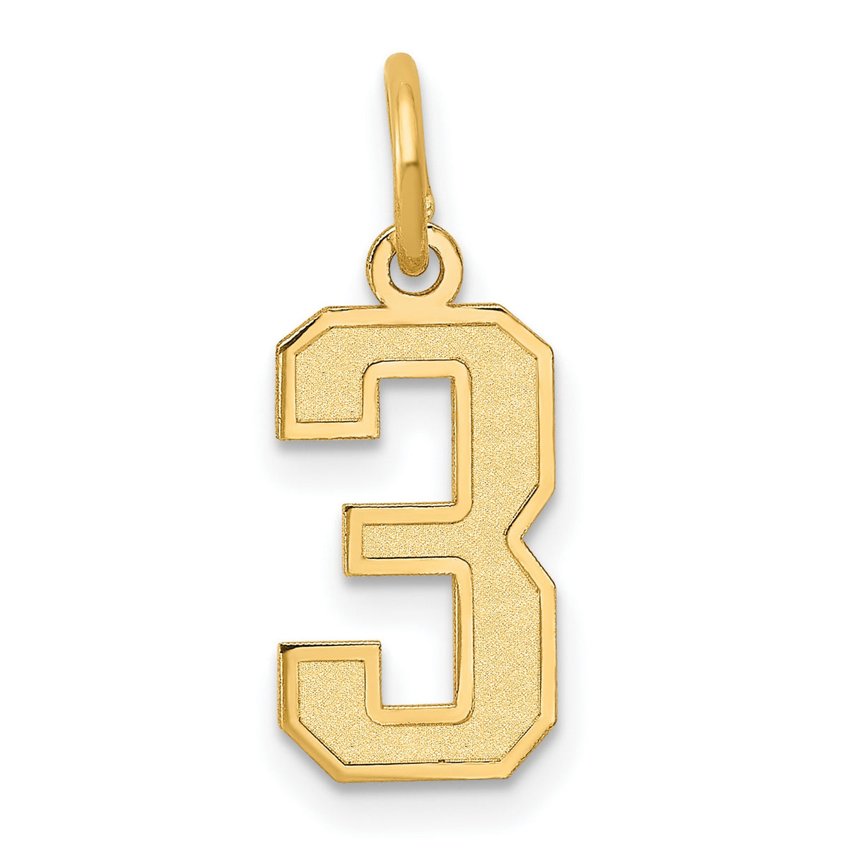 10k Yellow Gold Number 3 Pendant Charm with Textured Center and Polished Edges