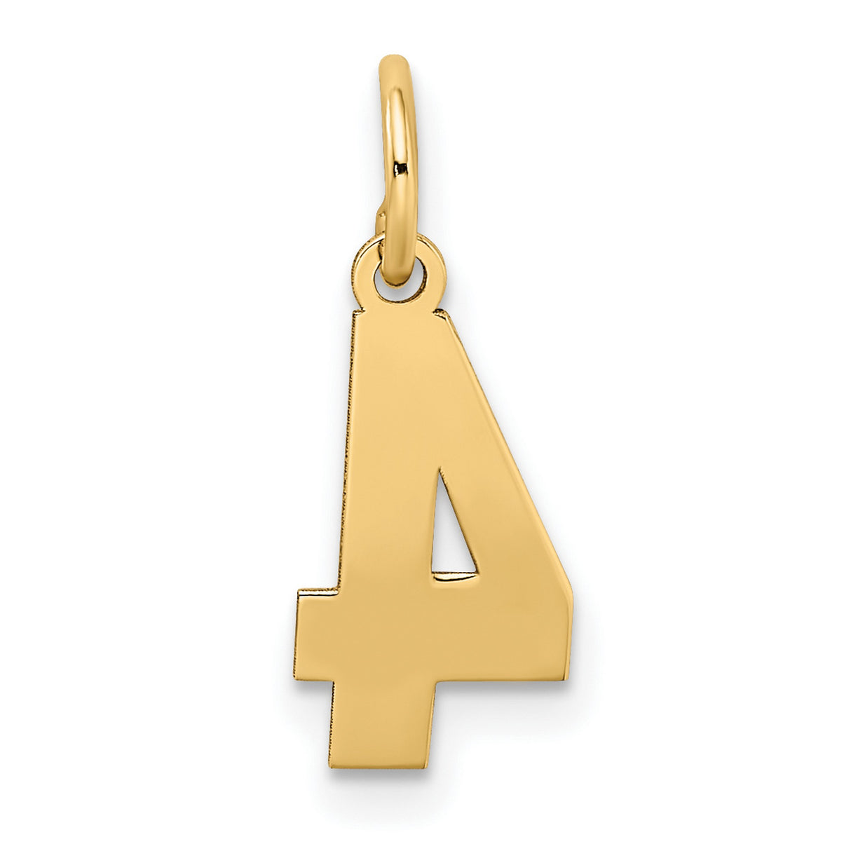 10k Yellow Gold Number 4 Pendant, Polished and Textured Charm, Unisex Numerology Jewelry