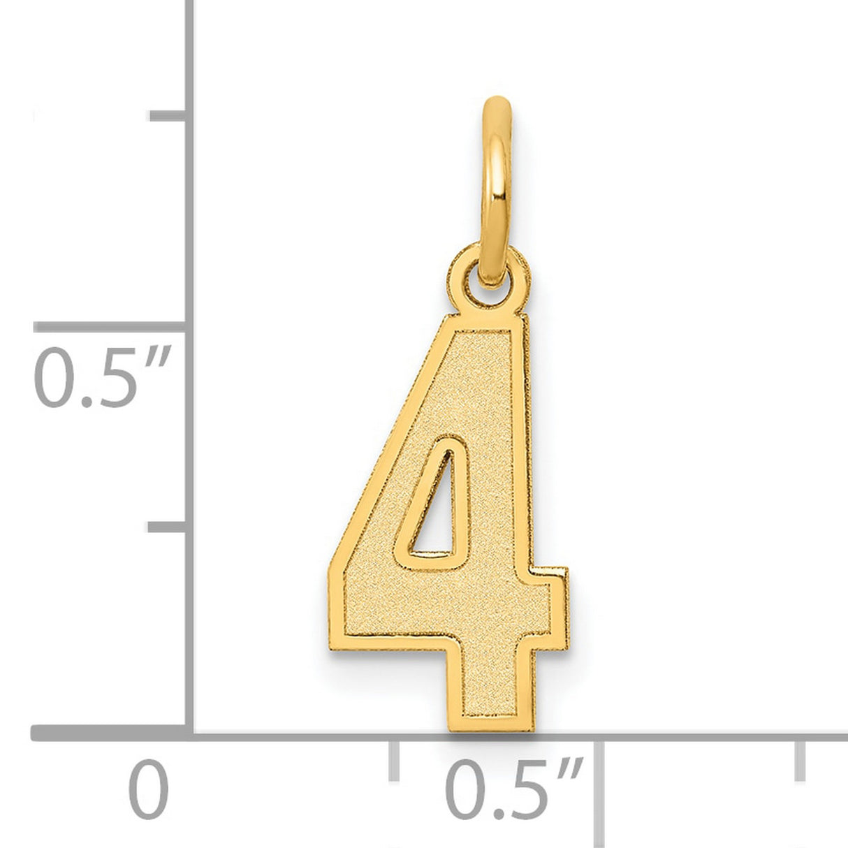 10k Yellow Gold Number 4 Pendant, Polished and Textured Charm, Unisex Numerology Jewelry