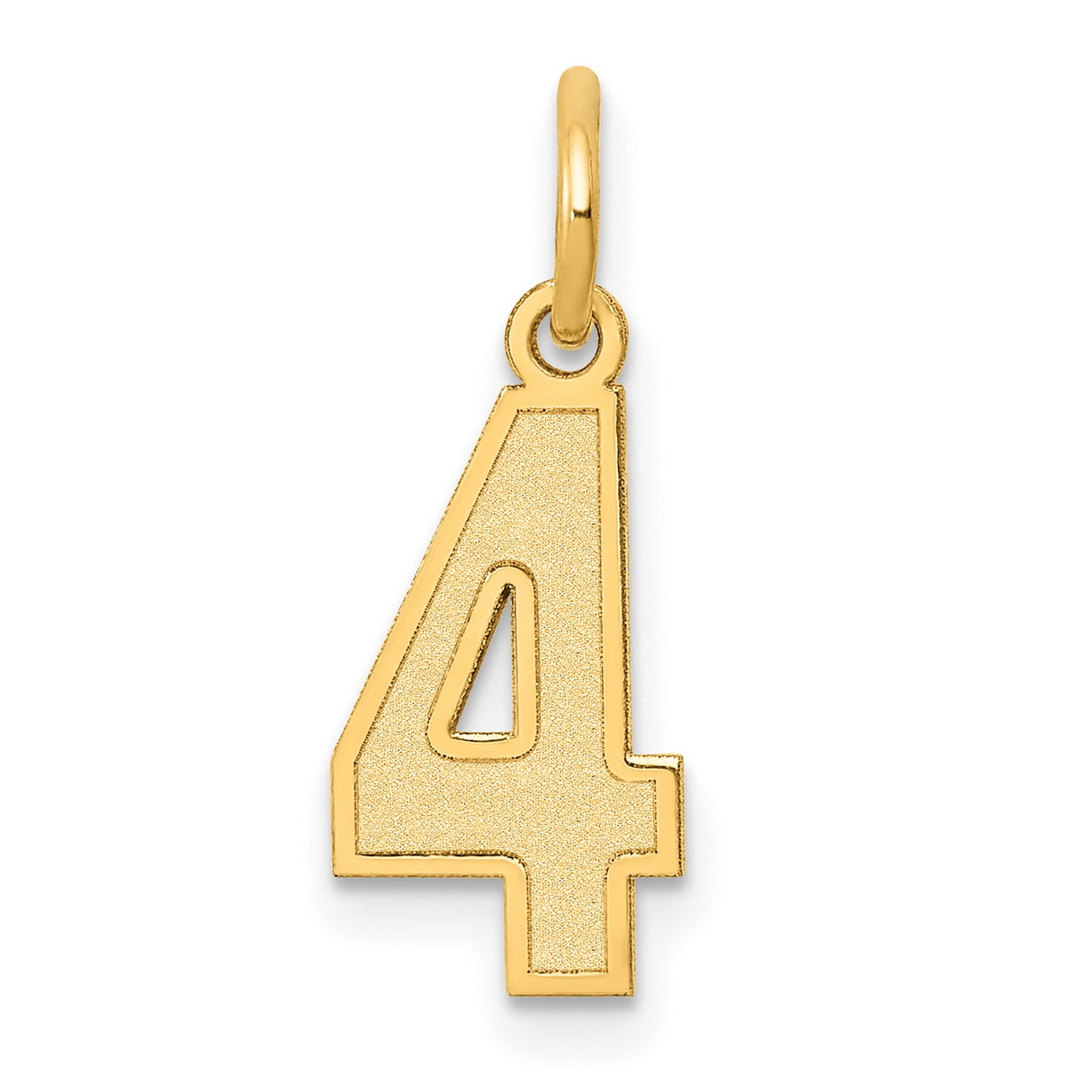 10k Yellow Gold Number 4 Pendant, Polished and Textured Charm, Unisex Numerology Jewelry