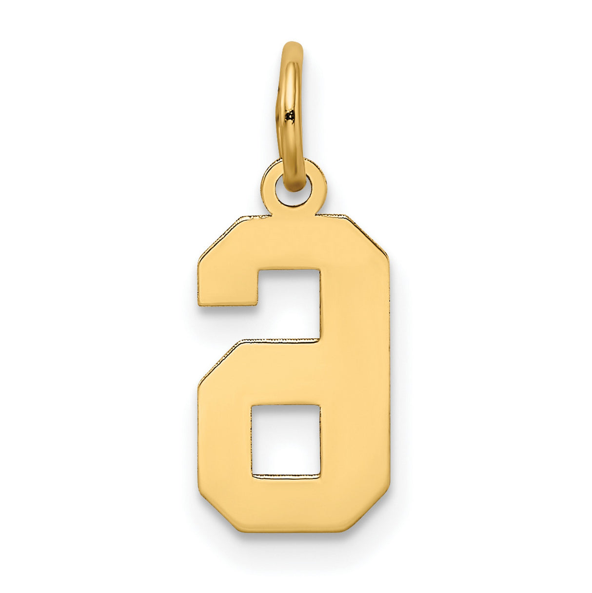 10k Yellow Gold Number 6 Pendant Charm, Block Style with Satin Finish, Unisex Jewelry