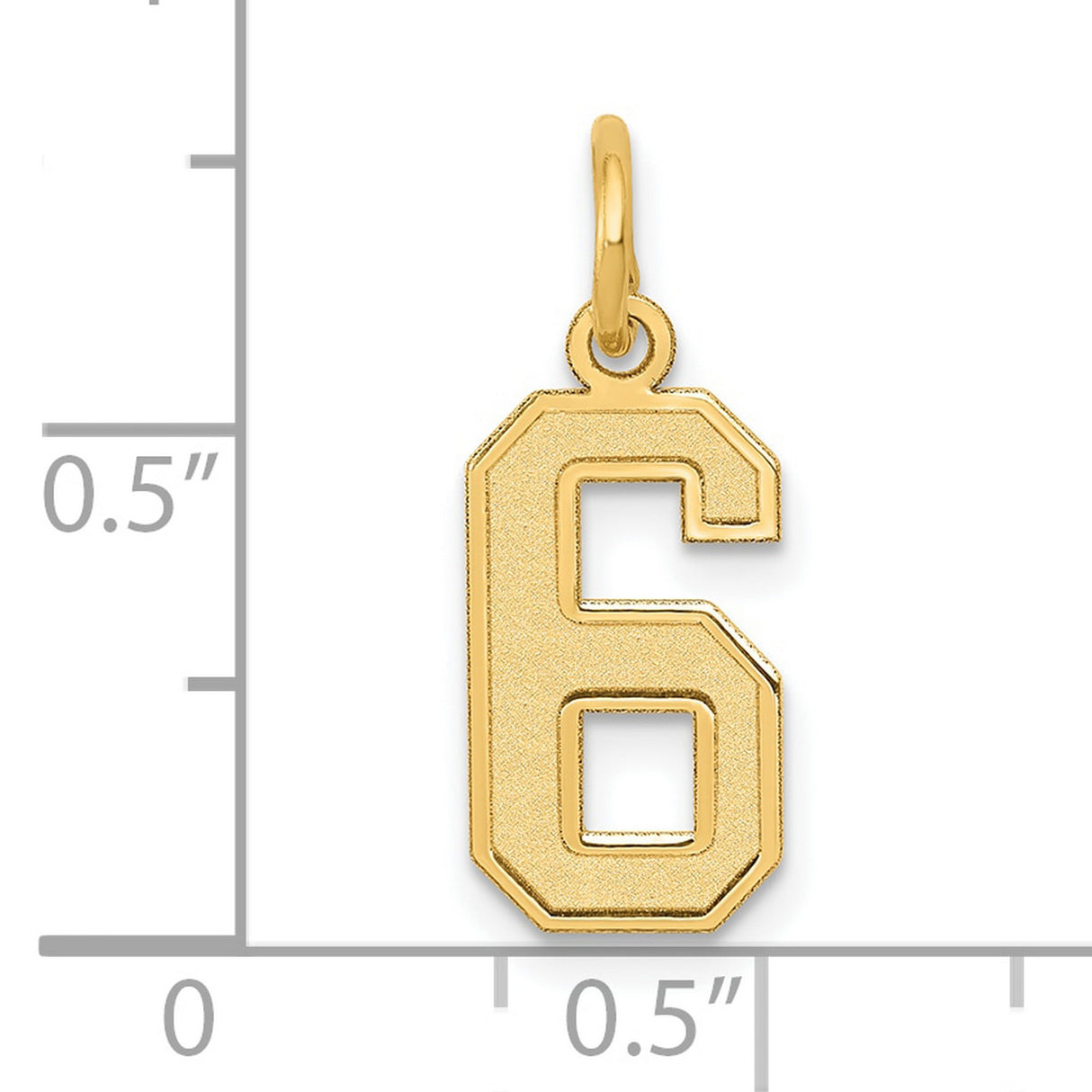10k Yellow Gold Number 6 Pendant Charm, Block Style with Satin Finish, Unisex Jewelry
