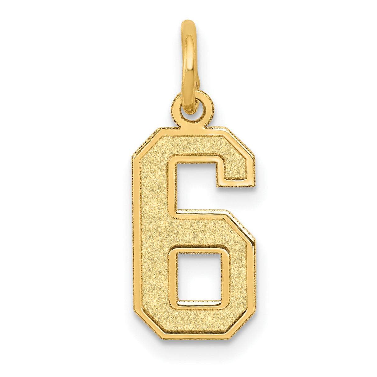 10k Yellow Gold Number 6 Pendant Charm, Block Style with Satin Finish, Unisex Jewelry