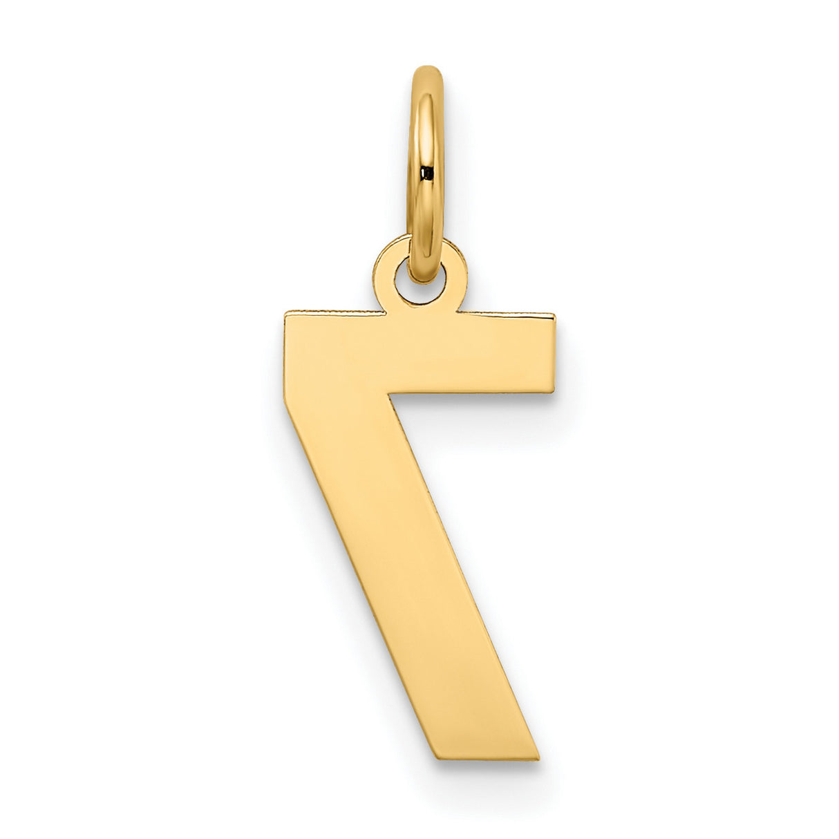 10k Yellow Gold Number 7 Pendant, Textured with Polished Border, Unisex Numerology Charm