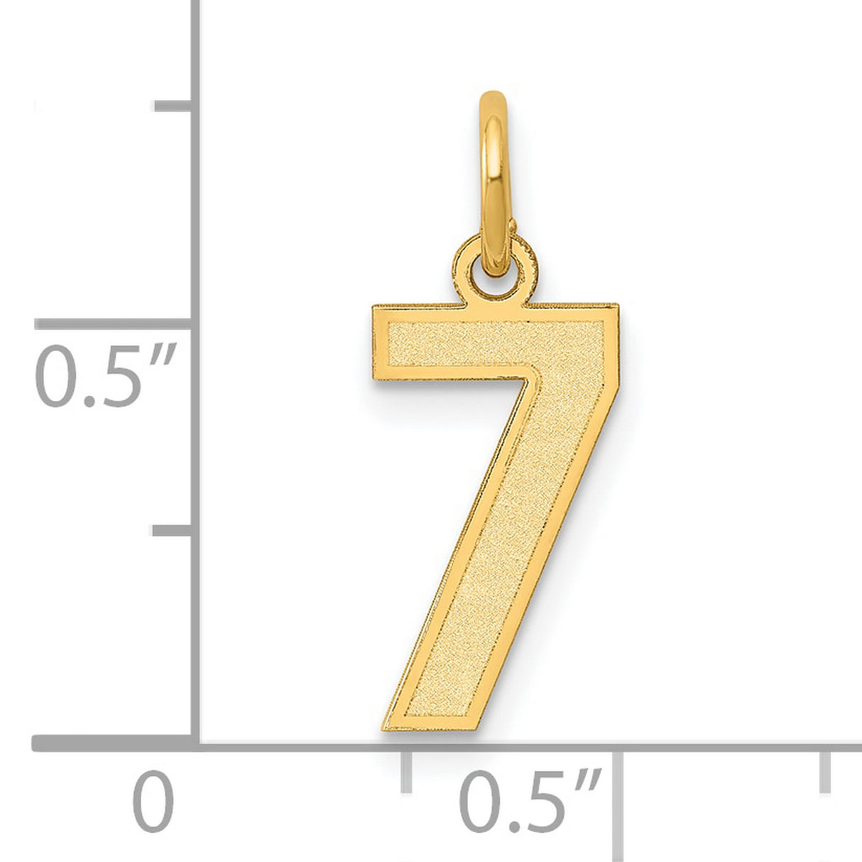 10k Yellow Gold Number 7 Pendant, Textured with Polished Border, Unisex Numerology Charm