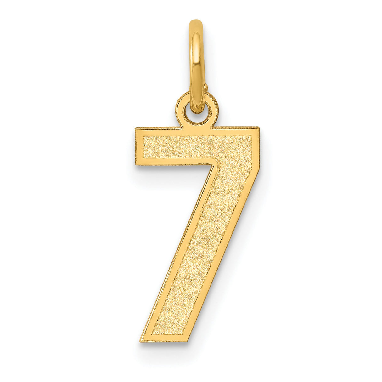 10k Yellow Gold Number 7 Pendant, Textured with Polished Border, Unisex Numerology Charm