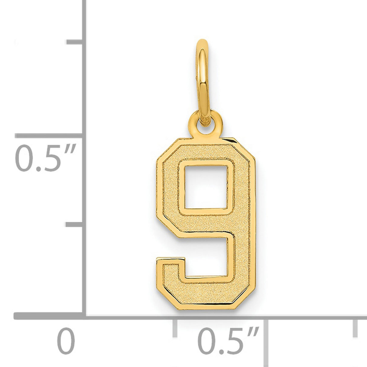 10k Yellow Gold Number 9 Pendant Charm, Bold Block Style, Unisex Sports or Team Jewelry