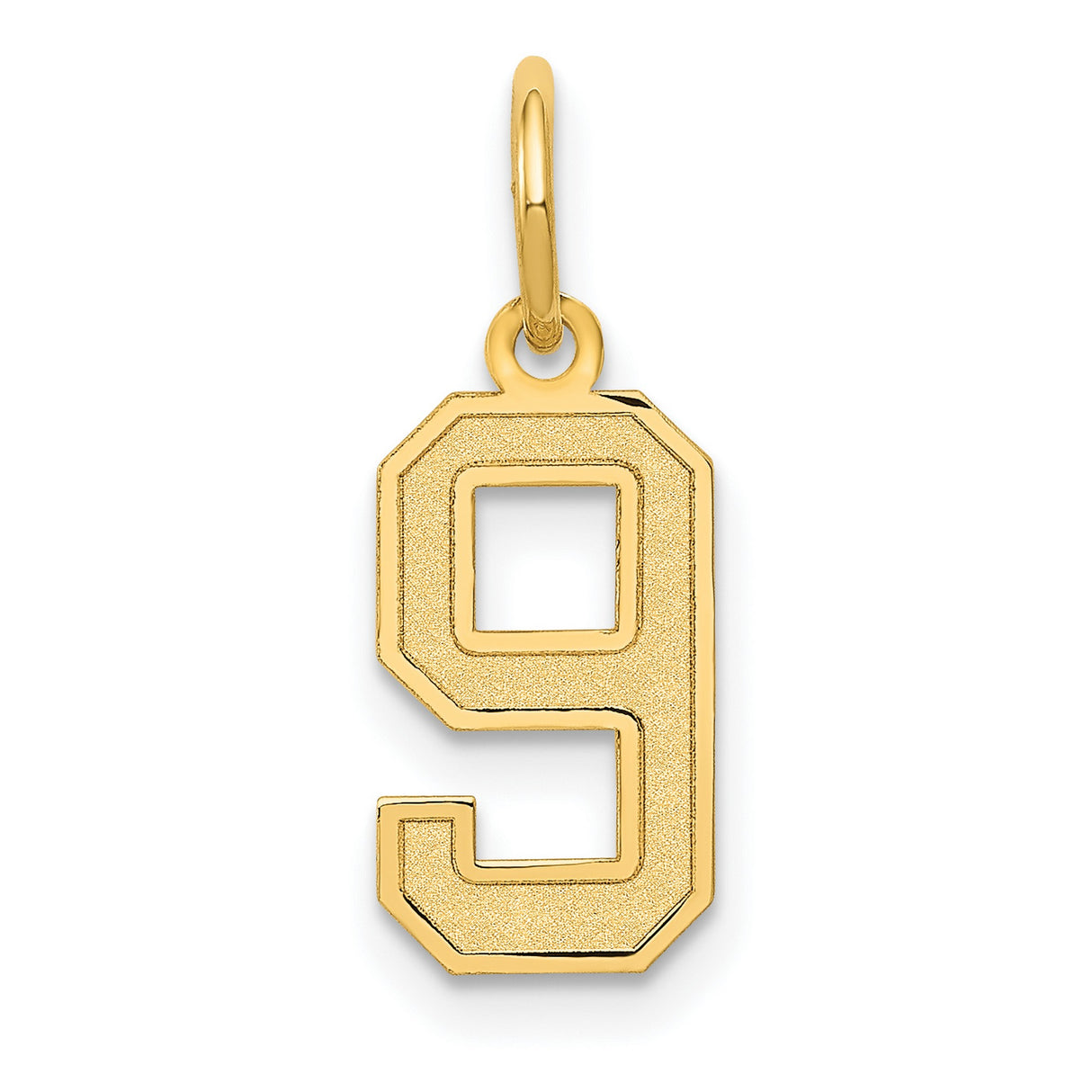 10k Yellow Gold Number 9 Pendant Charm, Bold Block Style, Unisex Sports or Team Jewelry