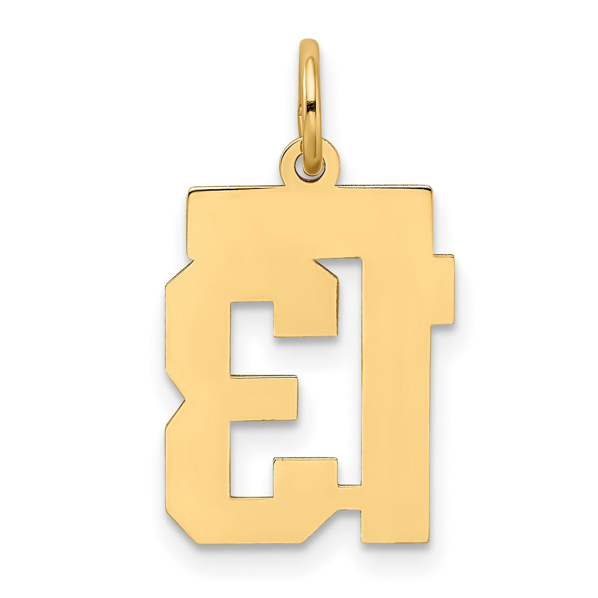 10k Yellow Gold Number 13 Pendant, Bold Block Style Charm, Rebellion and Streetwear Theme