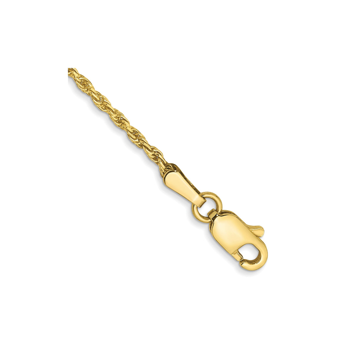 10K Yellow Gold 1.3 mm Rope Chain Anklet, Polished